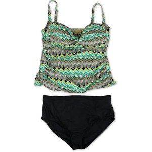 NWT La Blanca Chevron Hi Waist 2-Piece Tankini 18W